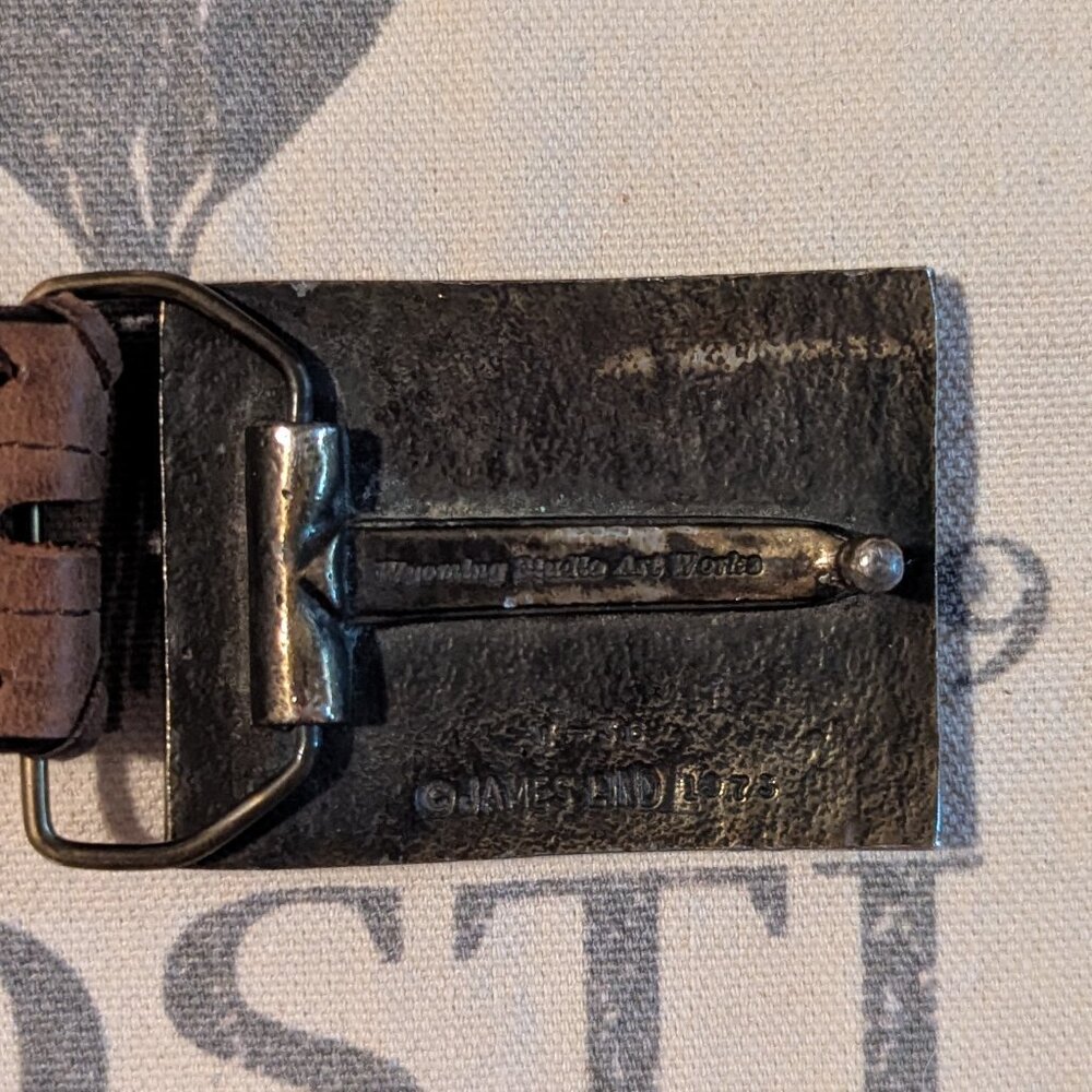 Leather Belt with James Lind Wyoming bucking bronco buckle - Picture 3 of 7